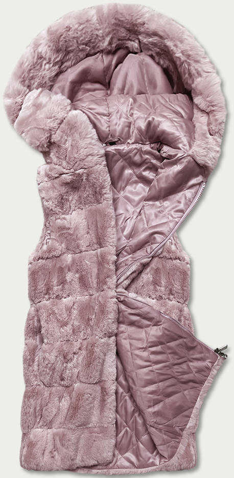 Dámská růžová kožešinová vesta s kapucí Y729 SWEST, odcienie różu XL (42) i392_21277-53