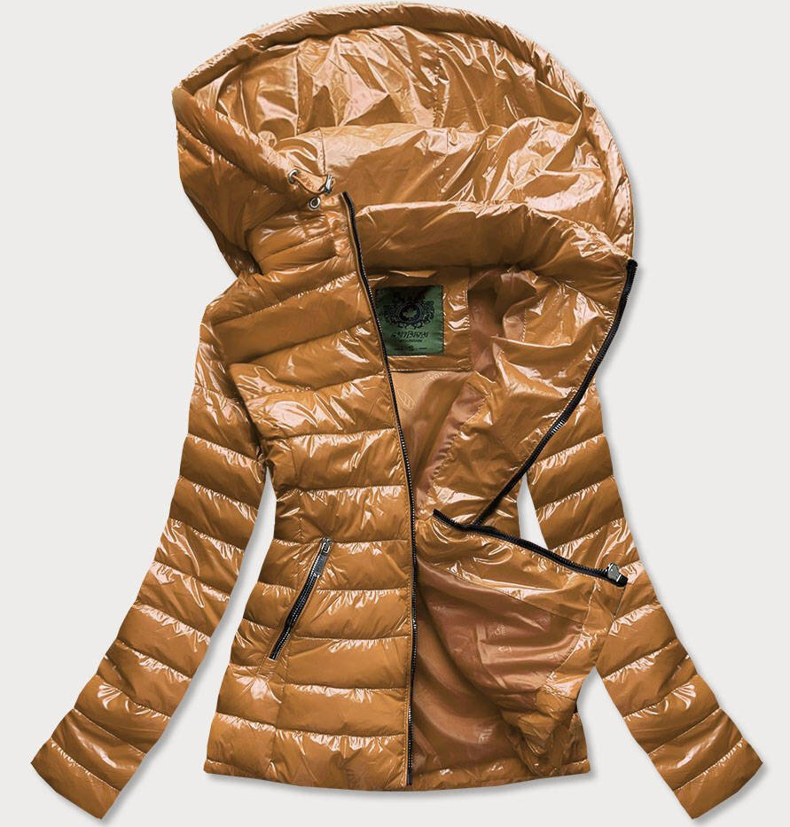 Krátká prošívaná bunda pro ženy v hořčicové barvě s kapucí I3G CANADA Mountain, odcienie brązu XXL (44) i392_16484-48