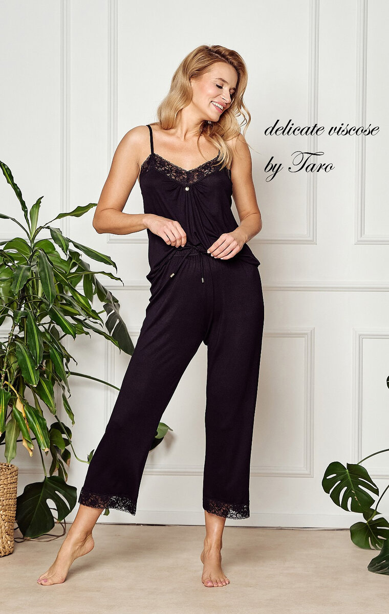 Černé pyžamo pro ženy s krajkou Taro Mercy, černá XL i384_50244575