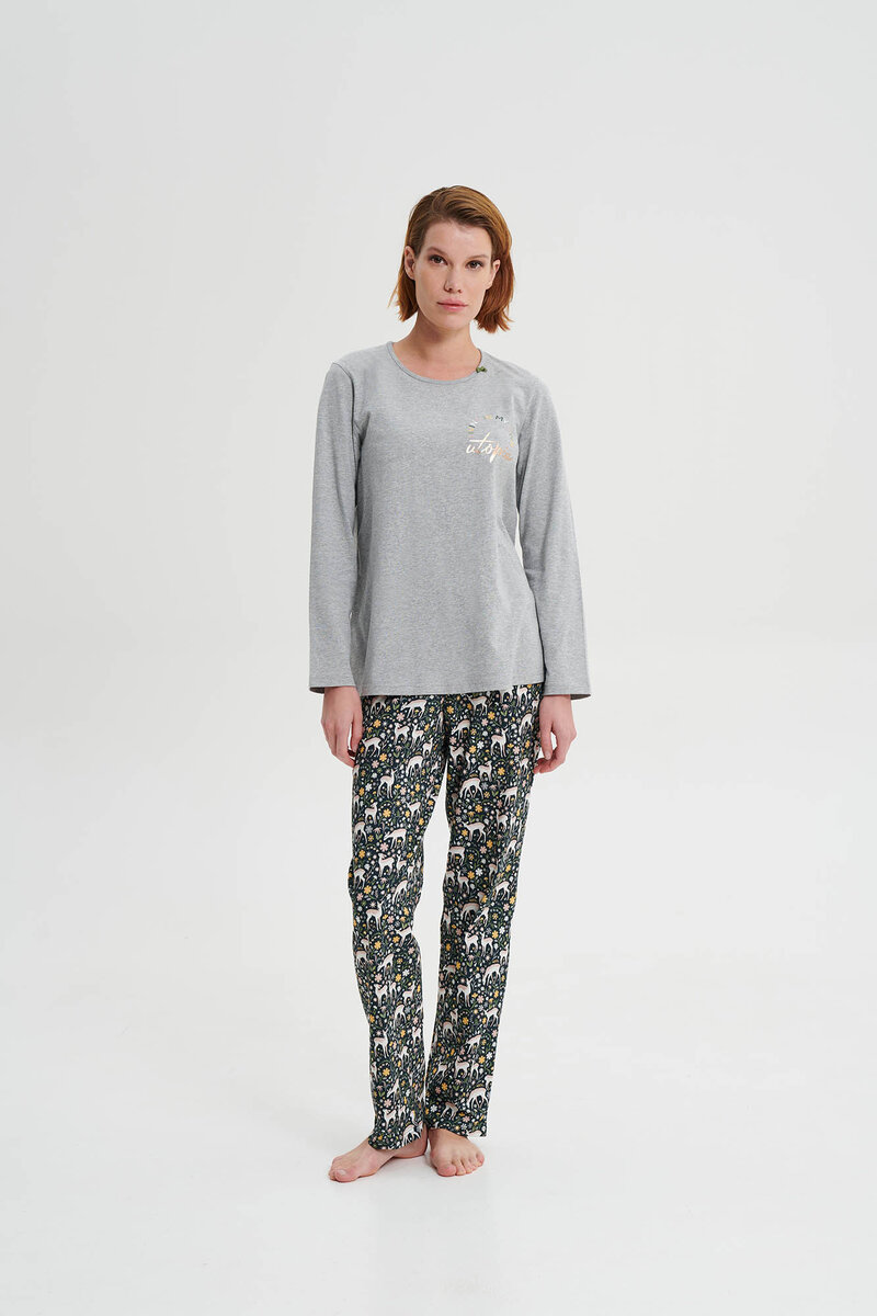 Šedé pohodlné pyžamo pro ženy s dlouhým rukávem, gray melange XL i512_19432_105_5