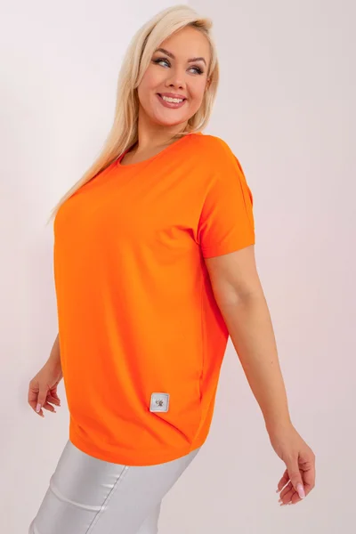 Oranžová plus size halenka s krátkým rukávem Fashionhunters