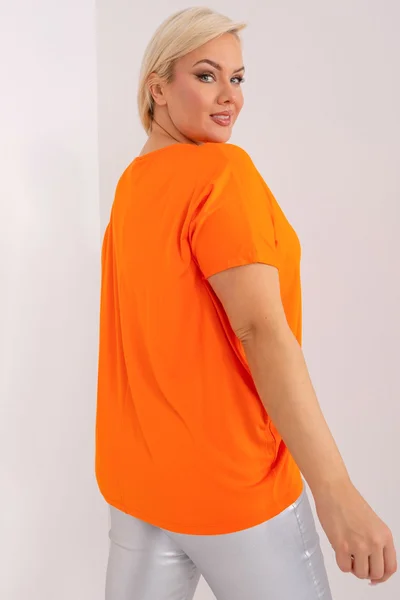 Oranžová plus size halenka s krátkým rukávem Fashionhunters