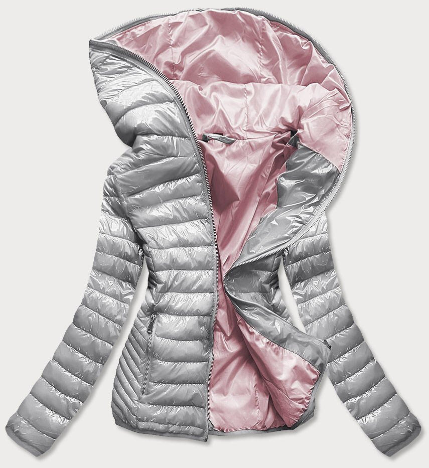 Stříbrná prošívaná bunda pro ženy s kapucí 990H4N SWEST, odcienie szarości XL (42) i392_16489-53