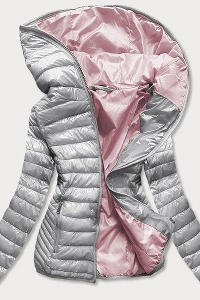 Stříbrná prošívaná bunda pro ženy s kapucí 990H4N S'WEST