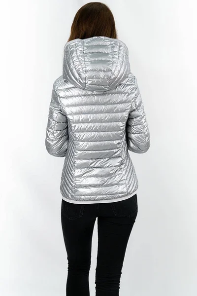 Stříbrná prošívaná bunda pro ženy s kapucí 990H4N S'WEST