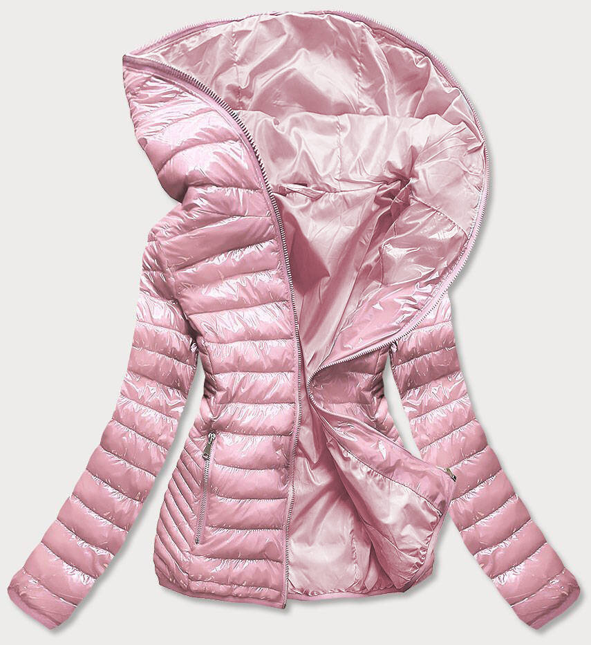 Růžová prošívaná bunda pro ženy s kapucí JS60 SWEST, odcienie różu XXL (44) i392_16490-48