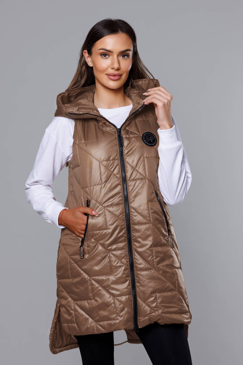 Kapucí vesta s trapézovým střihem a asymetrickým zipem, odcienie beżu 52 i392_23487-29