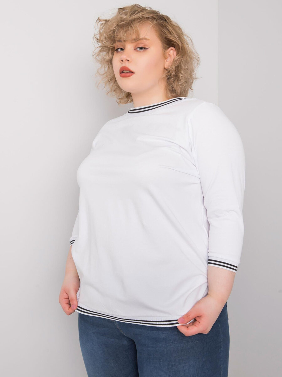 Dámská bílá dámská halenka nadměrné velikosti s žebrováním FPrice, XL i523_2016102931300