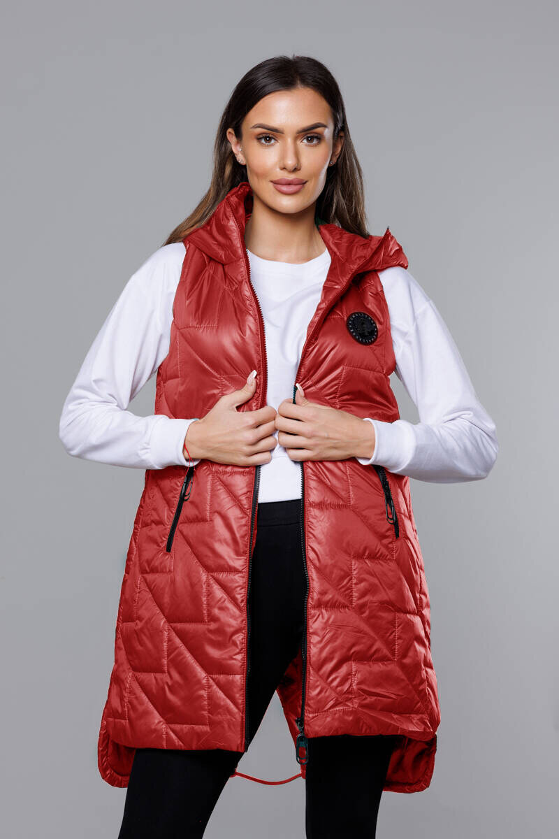 Červená prošívaná vesta s kapucí SWEST, odcienie czerwieni 46 i392_23488-R