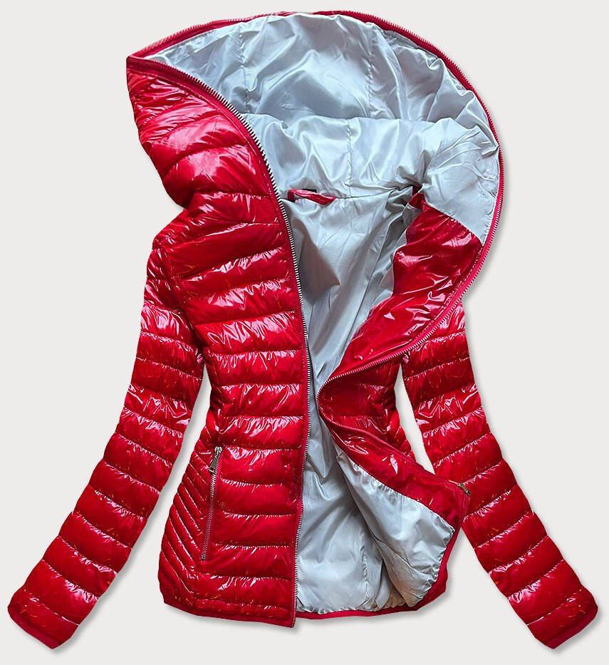 Červená prošívaná bunda pro ženy s kapucí P4Z60 SWEST, odcienie czerwieni S (36) i392_16492-46