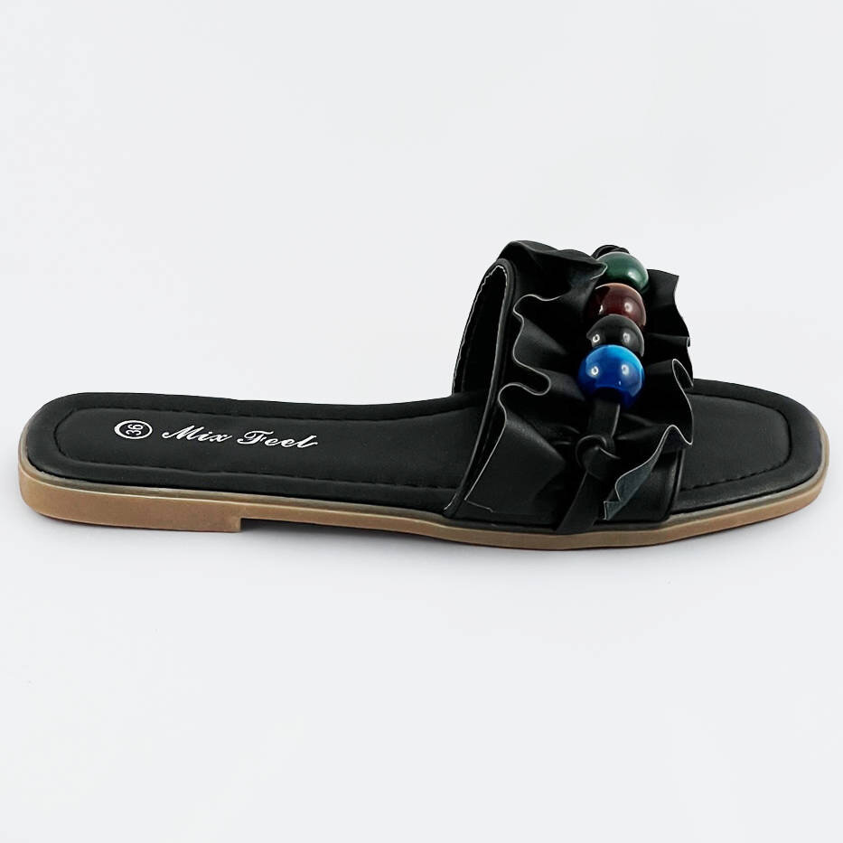 Černé dámské pantofle s plochou podrážkou P6X Mix Feel, odcienie czerni XL (42) i392_20239-B