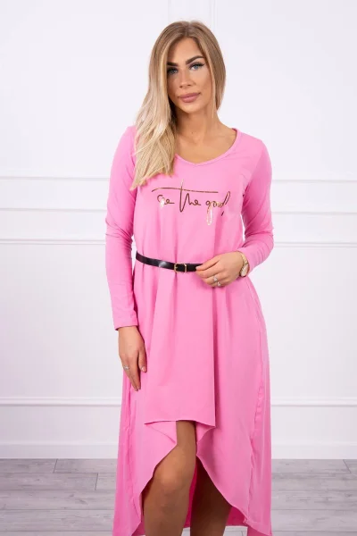 Dámské šaty s páskem a nápisem Light Pink K-Fashion