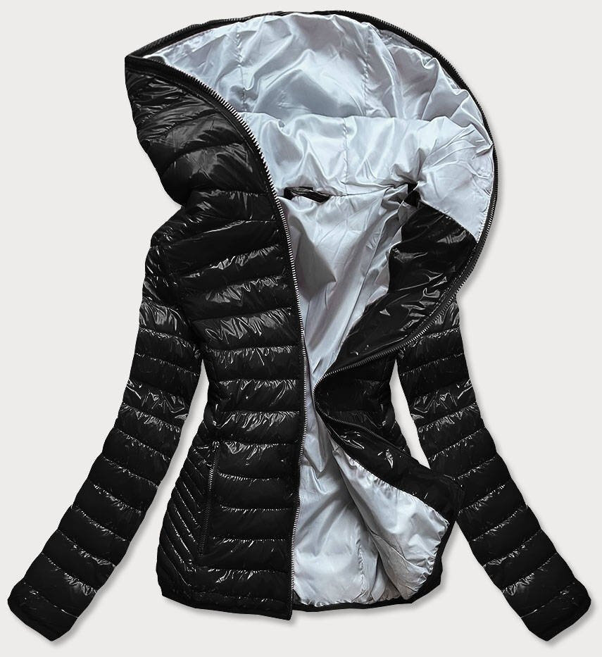 Černá prošívaná bunda pro ženy s kapucí DS9B SWEST, odcienie czerni XL (42) i392_16493-53