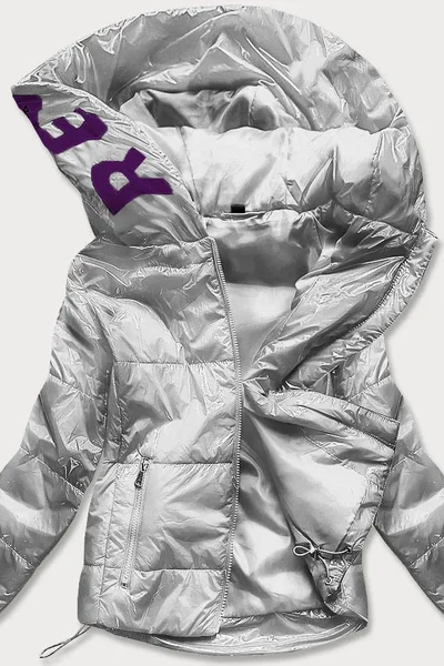 Stříbrná lesklá prošívaná bunda pro ženy s kapucí 5070 S'WEST