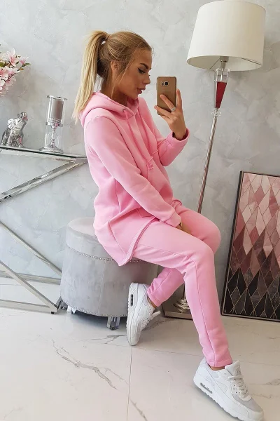 Světle růžová baggy sada mikiny a kalhot K-Fashion