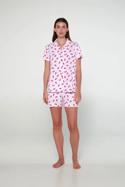 Růžový květ - Dámské pyžamo s knoflíky - Vamp