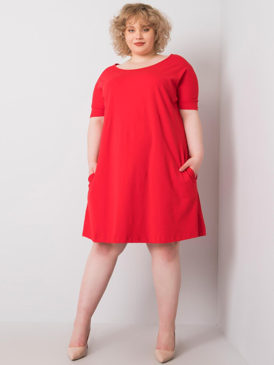 Dámské červené volné šaty plus velikosti FPrice, 2XL i523_2016102932253