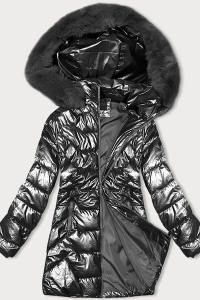 Vypasovaná zimní bunda v grafitové barvě s kapucí J Style (16M9122-105)
