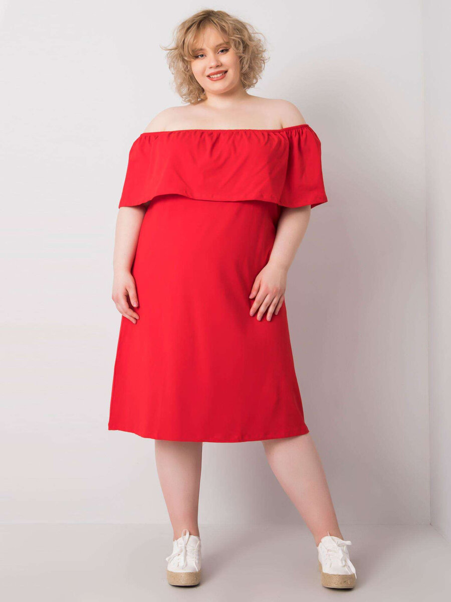 Dámské červené šaty plus velikosti se španělským výstřihem FPrice, XL i523_2016102932604
