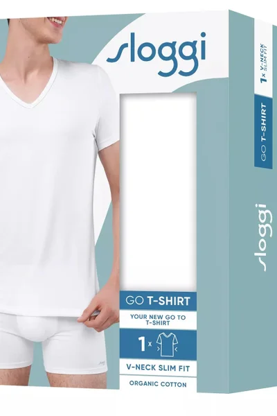 Pánské tílko GO Shirt V-Neck Slim Fit - WHITE - bílé PALW - Sloggi