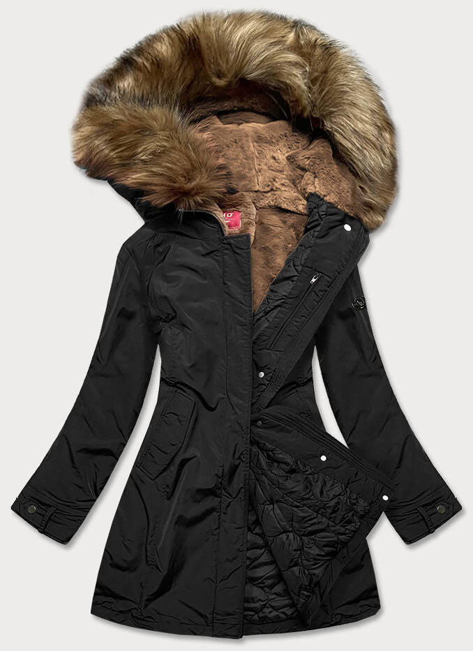 Zimní parka s kožešinovou kapucí pro ženy LHD, odcienie czerni S (36) i392_18766-46