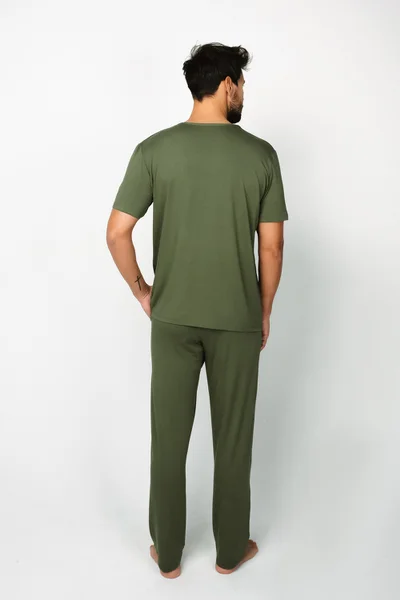 Pyžamo pro muže Dallas - krátký rukáv - dlouhé kalhoty - khaki Italian Fashion