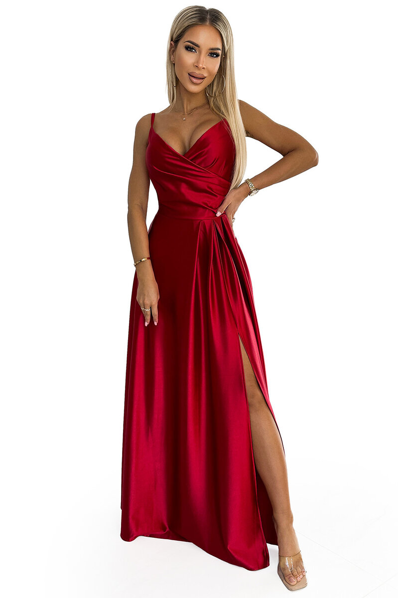 Červené saténové plesové šaty Numoco CHIARA, l i646_2737164