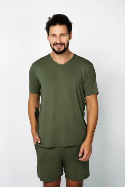 Mužské pyžamo Dallas khaki - krátký rukáv/kalhoty Italian Fashion