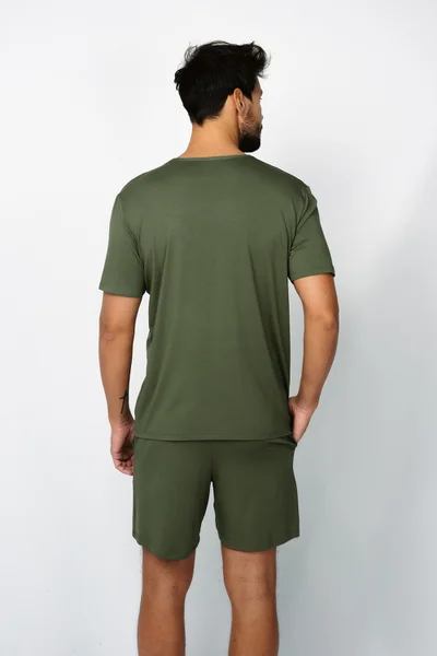 Mužské pyžamo Dallas khaki - krátký rukáv/kalhoty Italian Fashion