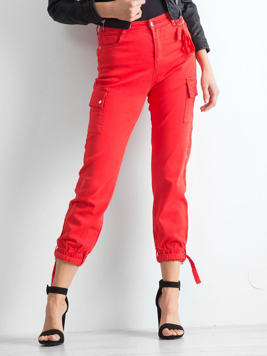 Dámské červené kalhoty s kapsami FPrice, 34 i523_2016102075264