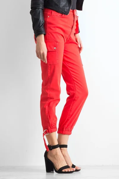 Dámské červené kalhoty s kapsami FPrice