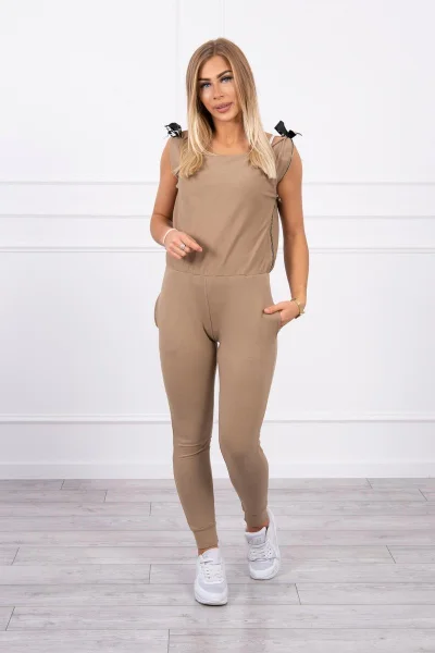 Dámský camel overal s nápisem selfie - K-Fashion