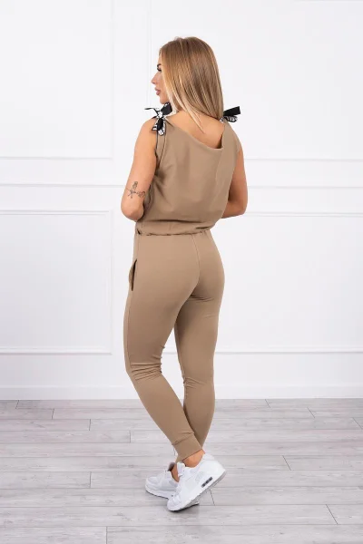 Dámský camel overal s nápisem selfie - K-Fashion