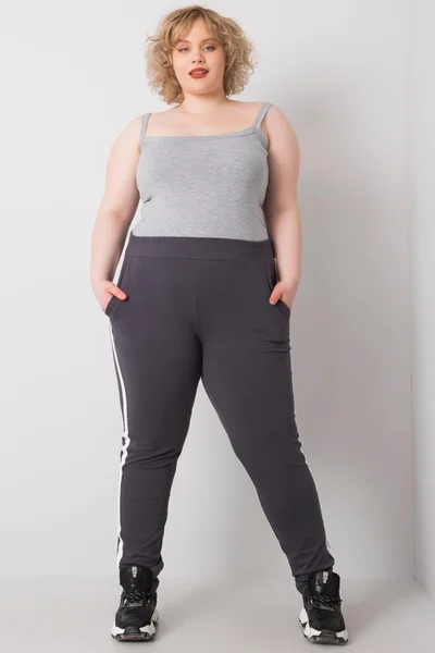 Šedé dámské tepláky s bočními pruhy Plus Size FPrice