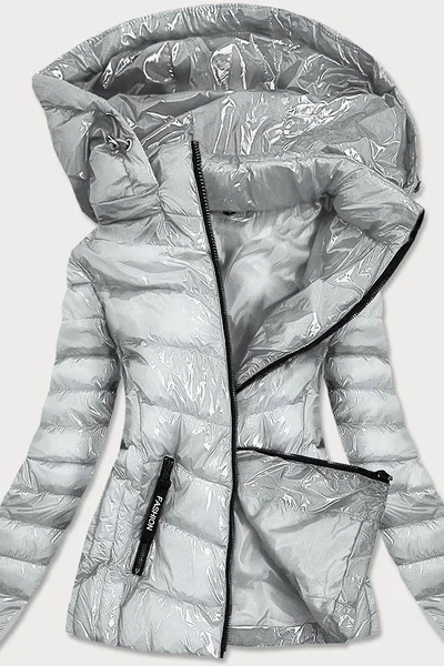 Lesklá stříbrná bunda pro ženy s kapucí HNPO3 S'WEST