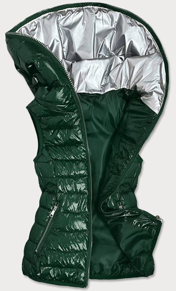 Zelená lesklá prošívaná dámská vesta P913X SWEST, odcienie zieleni S (36) i392_16526-46