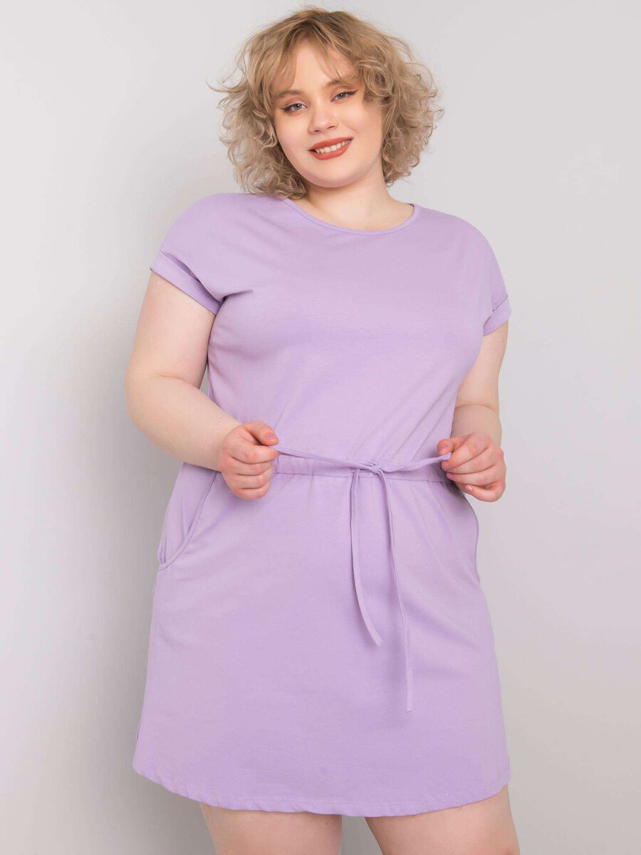 Dámské světle fialové bavlněné šaty plus velikosti FPrice, 4XL i523_2016102939764