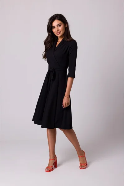 Černé zavinovací šaty s šálovým límcem pro ženy - BE