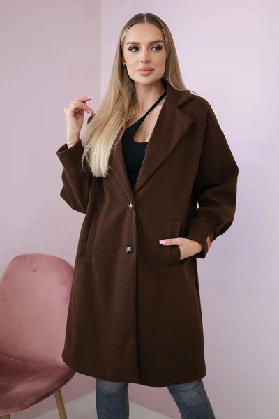 Dámský hnědý kabát s knoflíky od K-Fashion