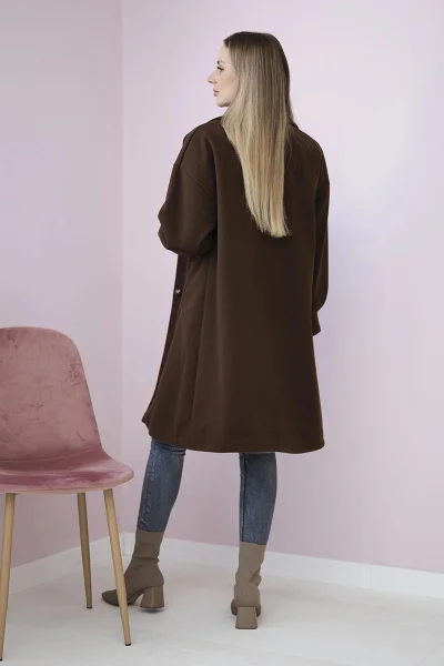 Dámský hnědý kabát s knoflíky od K-Fashion