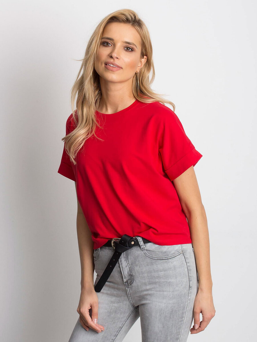 Dámské základní červené bavlněné tričko FPrice, S i523_2016102182368