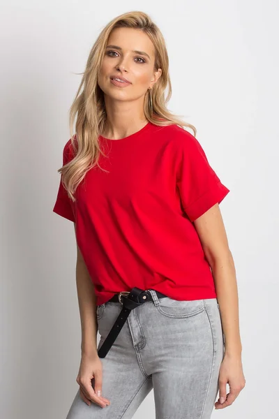 Dámské základní červené bavlněné tričko FPrice