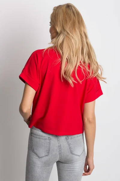 Dámské základní červené bavlněné tričko FPrice