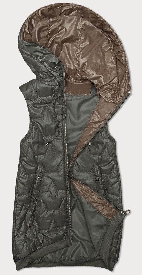 Khaki dámská vesta s kapucí a stahovacím lemem SWest, odcienie zieleni S (36) i392_23222-46