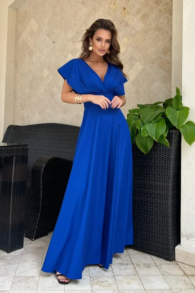 Modré večerní srdíčkové šaty s rozparkem - Elegantní pas