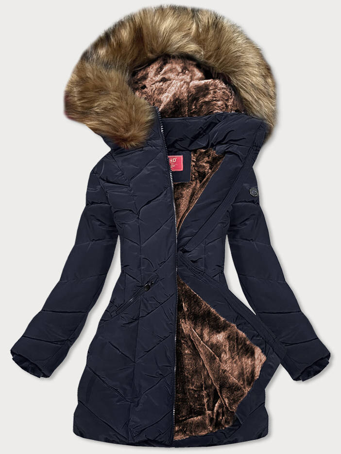 Zimní bunda s kožešinovou podšívkou a kapucí pro ženy, odcienie niebieskiego XXL (44) i392_18789-48