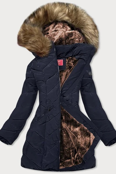 Zimní bunda s kožešinovou podšívkou a kapucí pro ženy