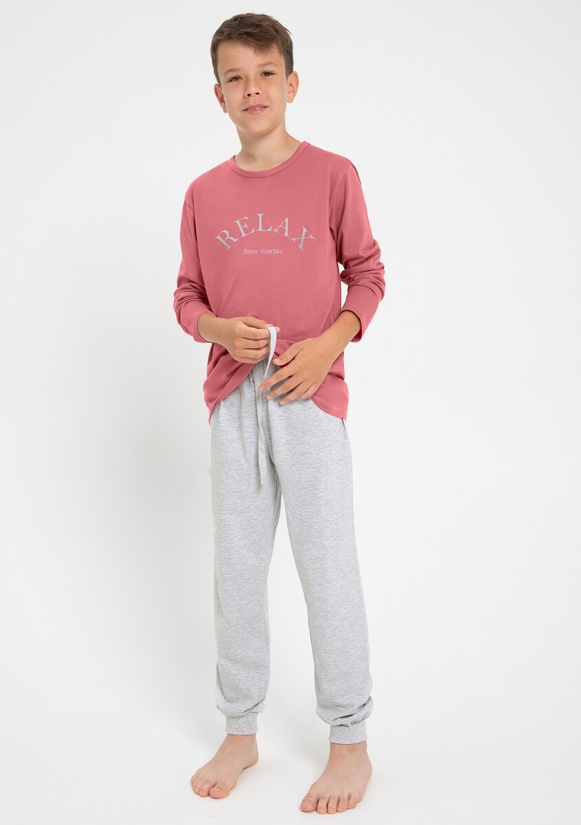 Chlapecké pyžamo Taro Sammy - Dlouhý rukáv - kontrastní kalhoty, béžová melanž 146 i384_32828721