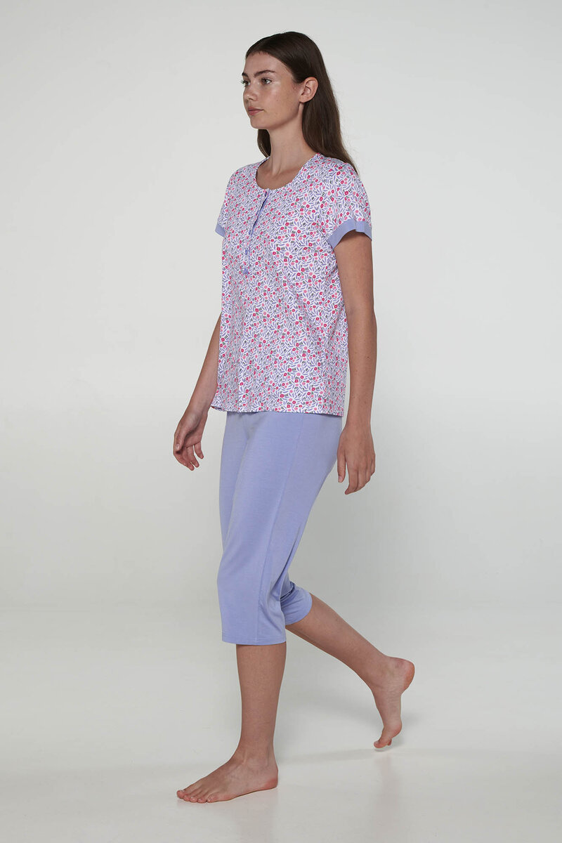 Květinové pyžamo s knoflíkovou légou - Fialové Vamp, blue lavender L i512_20267_325_4