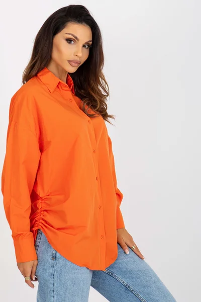Oranžová oversize košile s žebrovanými manžetami - Miss FPrice